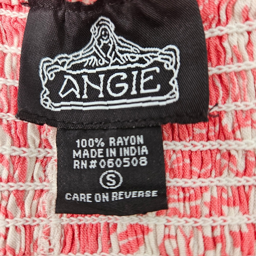 ANGIE Floral Maxi Dress Coral White Twisted Front Tiered Sz S boho peasant READ - Picture 4 of 11